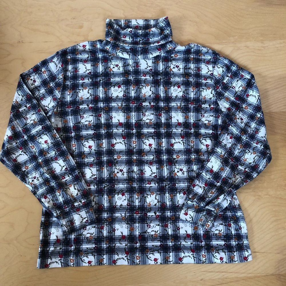 Vintage Floral Plaid Turtleneck by Summit Place Petites 90s Grannycore Gorpcore